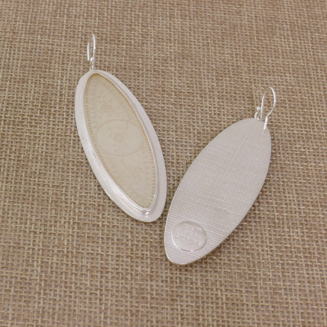 Marquise Shaped Mother of Pearl and Sterling Silver Earrings