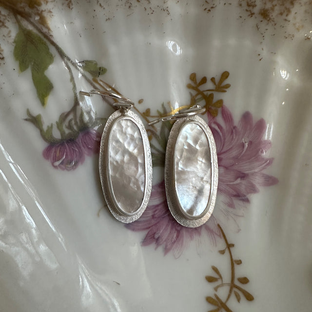 Oval Gray Mother of Pearl and Sterling Silver Earrings