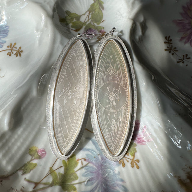 Marquise Shaped Mother of Pearl and Sterling Silver Earrings