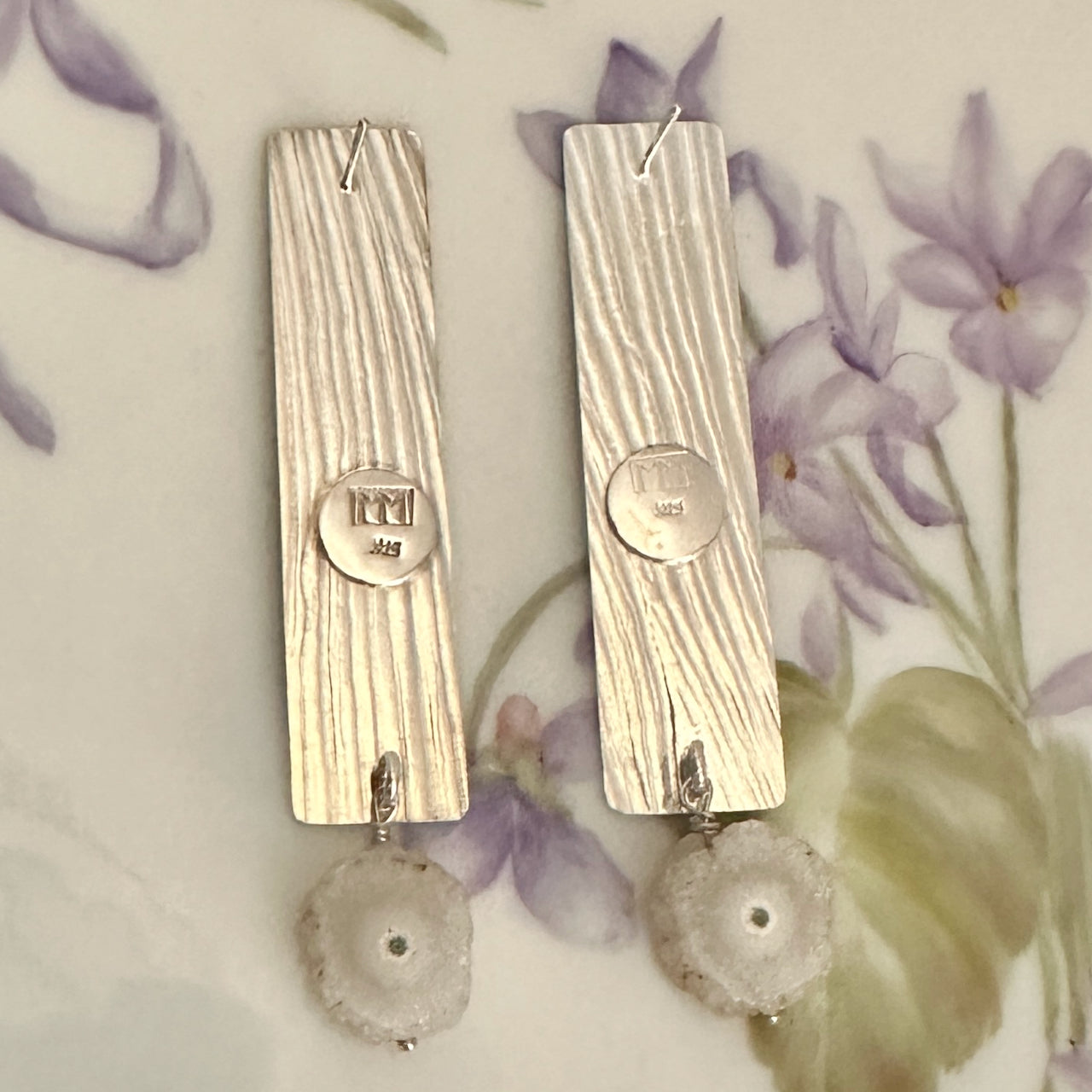 Sterling Silver and Stalactite Slice Earrings