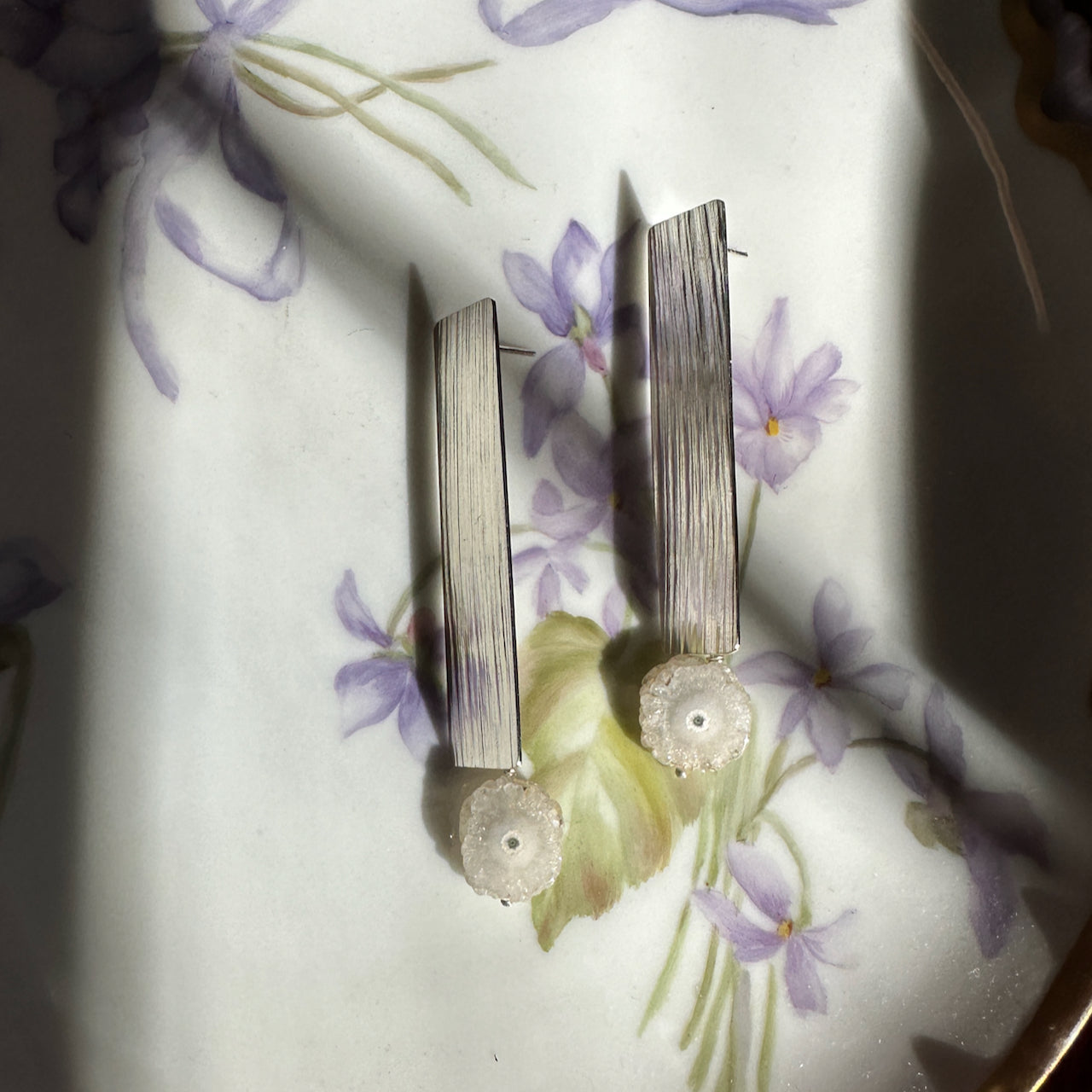 Sterling Silver and Stalactite Slice Earrings