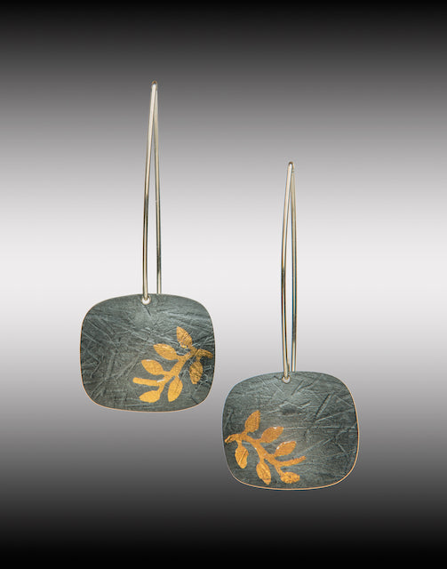 Oxidized Fine Silver & 24 Karat Gold Stem Earrings