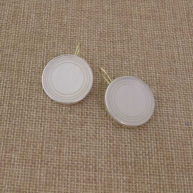 Round Mother of Pearl and Sterling Silver Earrings with 18 Karat Gold Earwires