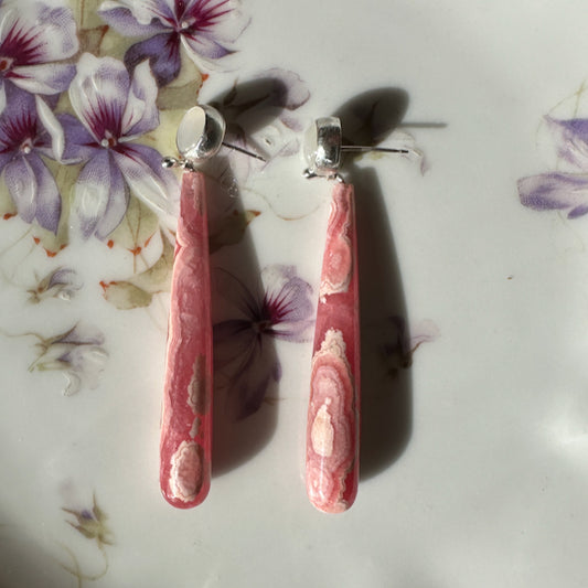 Moonstone with Rhodochrosite Dangle Earrings