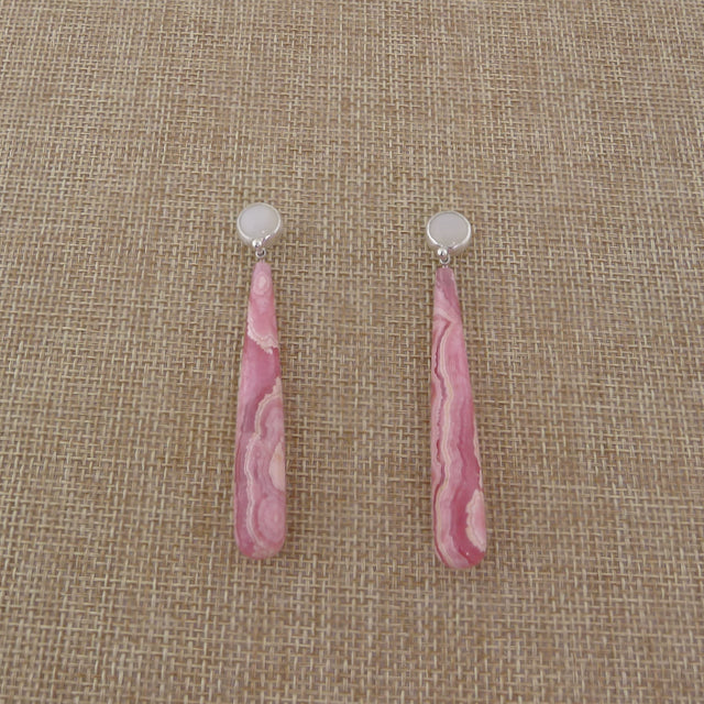 Moonstone with Rhodochrosite Dangle Earrings