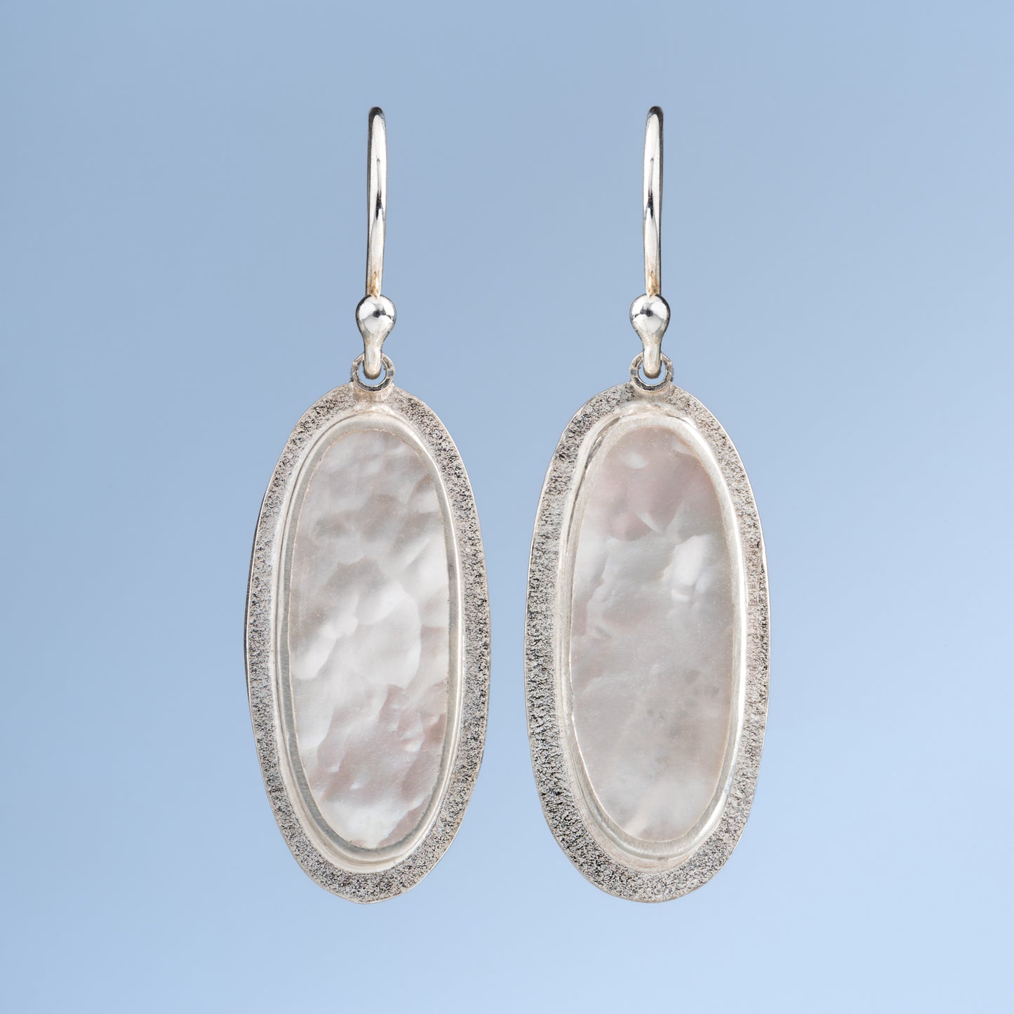 Oval Mother of Pearl and Sterling Silver Earrings
