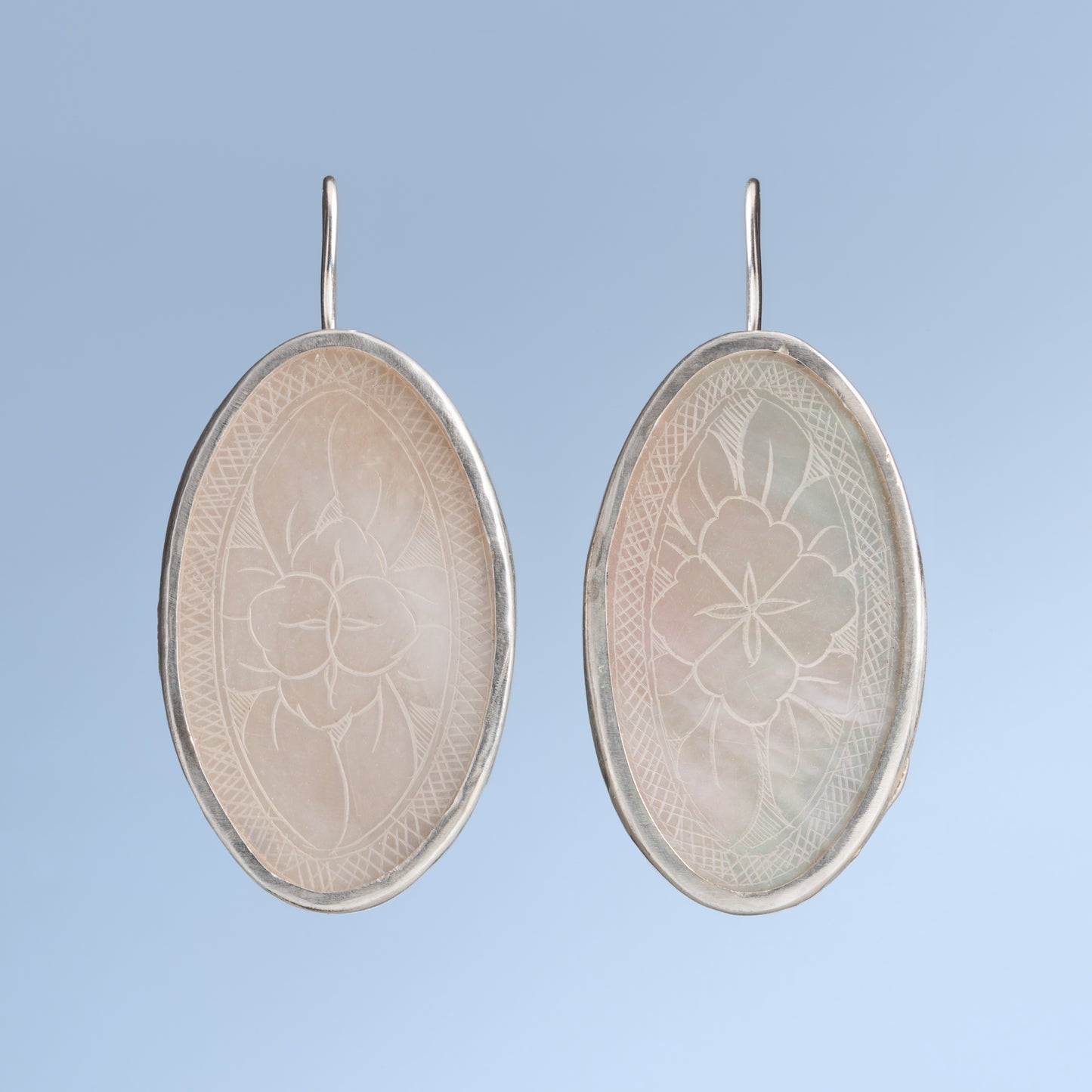 Oval Mother of Pearl and Sterling Silver Earrings