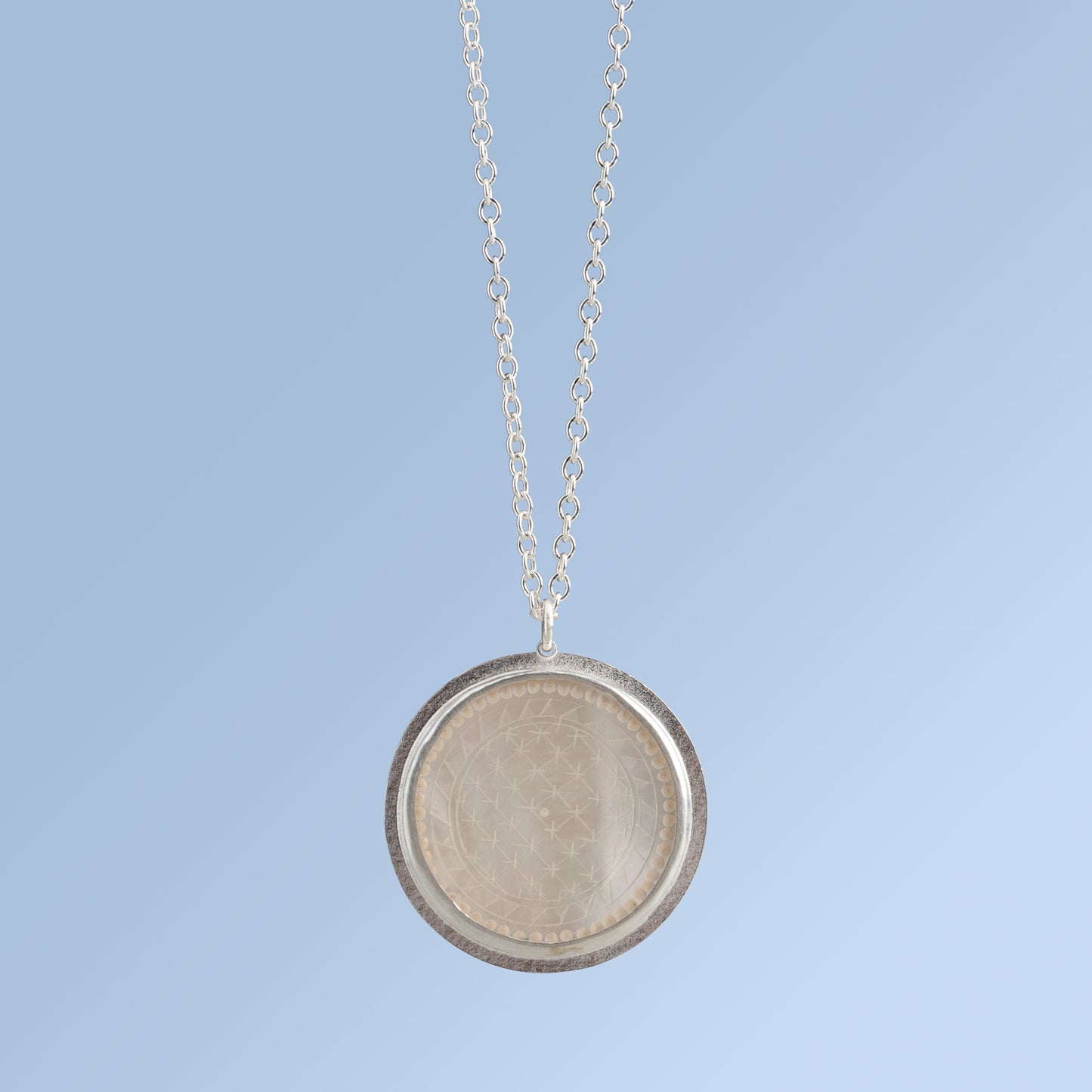 Antique Mother of Pearl Pendant Set in Sterling Silver on a Silver Chain