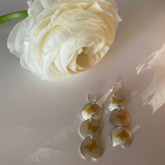 Fine Silver & 24 Karat Gold Triple Butterfly Earrings