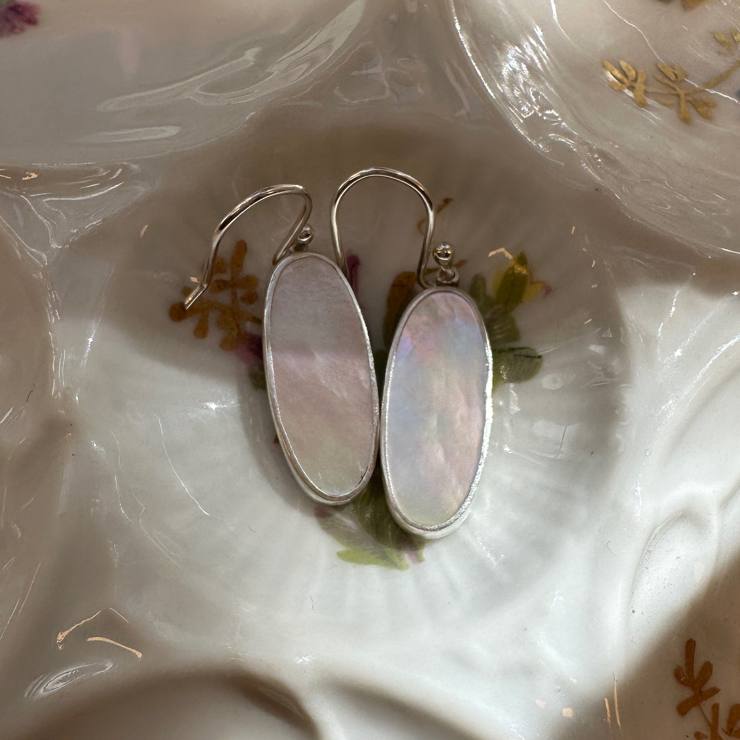Oval Mother of Pearl and Sterling Silver Earrings