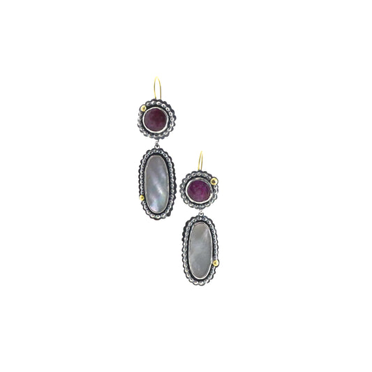 Faceted Pink Sapphire and Mother of Pearl Earrings