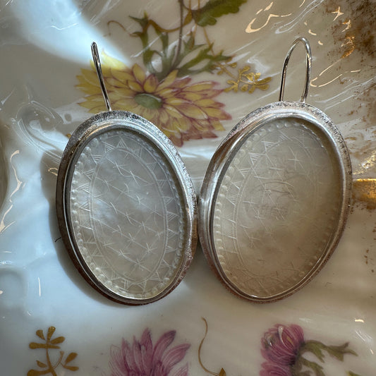 Oval Mother of Pearl and Sterling Silver Earrings