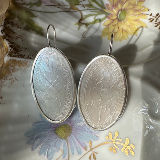 Oval Mother of Pearl and Sterling Silver Earrings