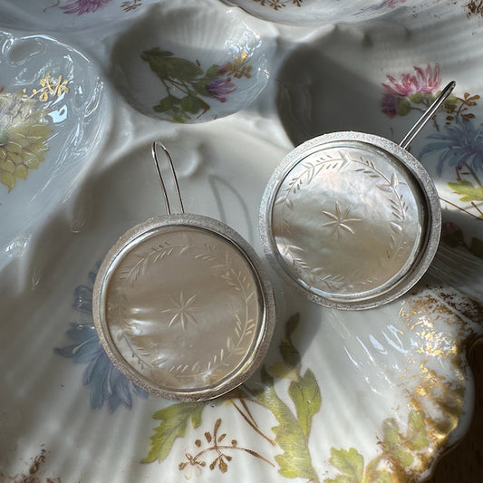 Round Mother of Pearl and Sterling Silver Earrings