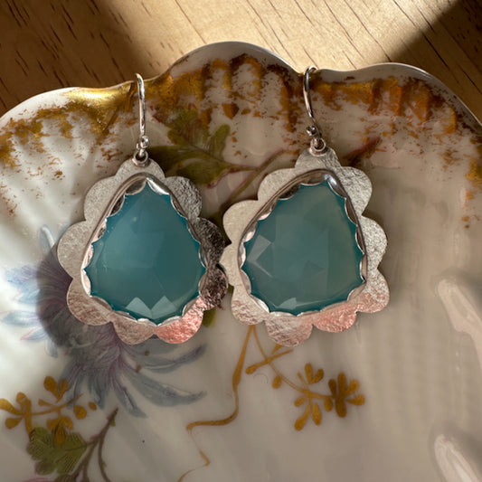 Rosecut Blue Chalcedony Earrings