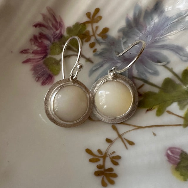 Round Mother of Pearl and Sterling Silver Earrings