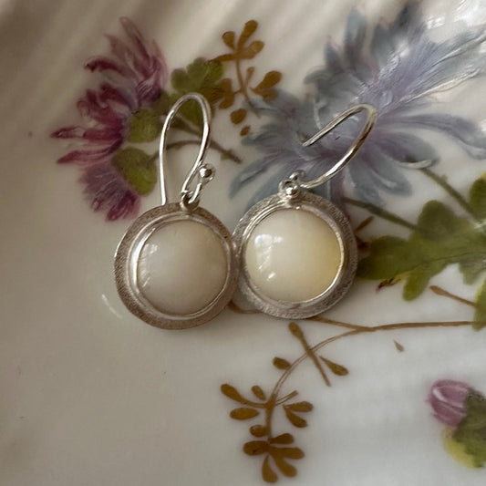 Round Mother of Pearl and Sterling Silver Earrings