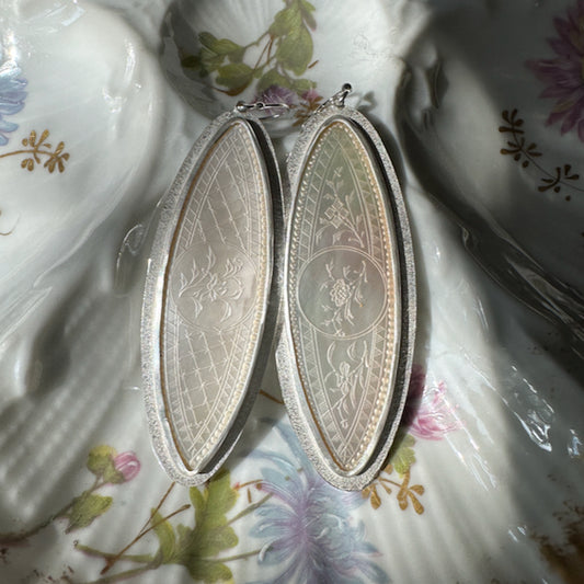 Marquise Shaped Mother of Pearl and Sterling Silver Earrings