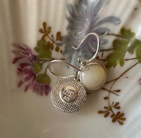 Round Mother of Pearl and Sterling Silver Earrings