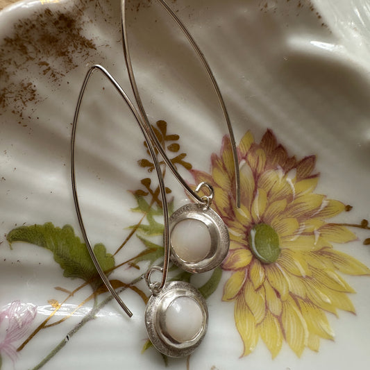 Tiny Round Mother of Pearl and Sterling Silver Earrings