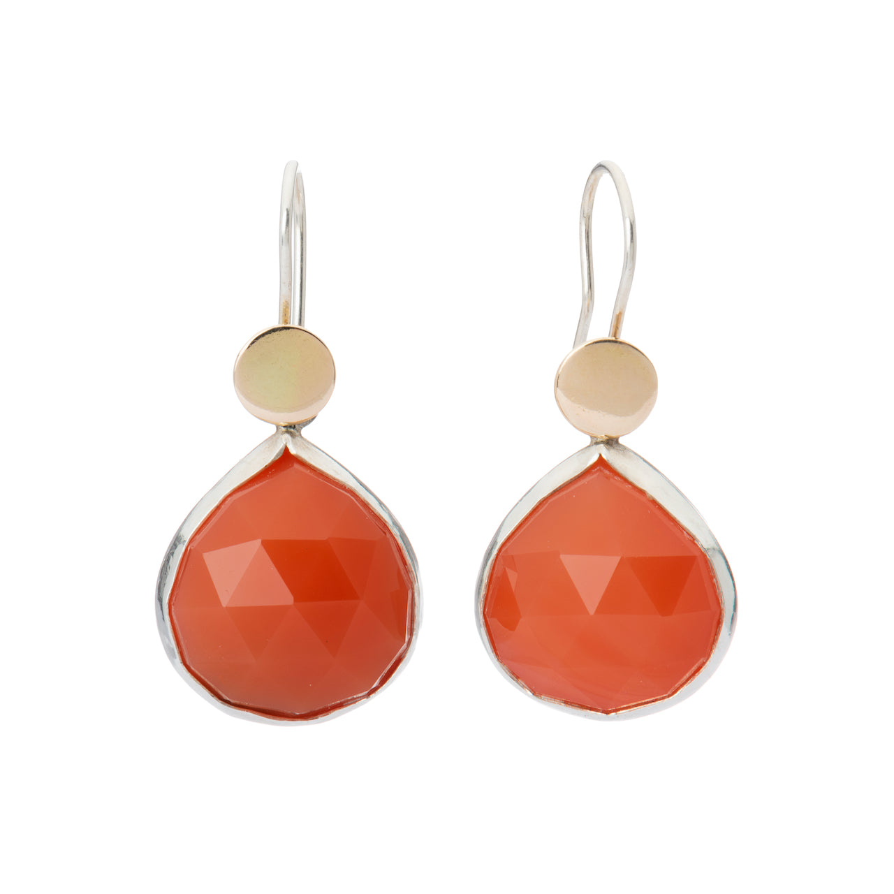 Rose Cut Carnelian and 18 Karat Gold Earrings