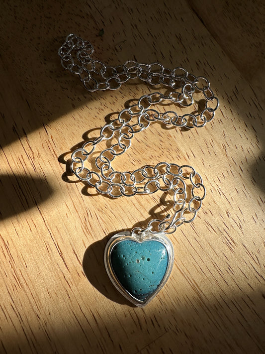 Blue Slag Heart Pendant