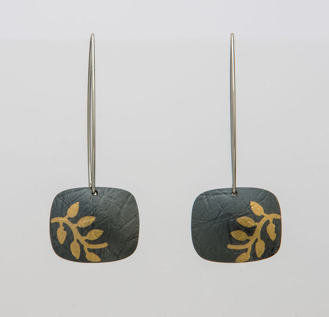 Oxidized Fine Silver & 24 Karat Gold Stem Earrings