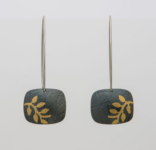 Oxidized Fine Silver & 24 Karat Gold Stem Earrings