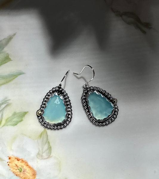 Rosecut Blue Chalcedony Earrings