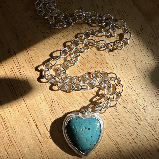 Blue Slag Heart Pendant