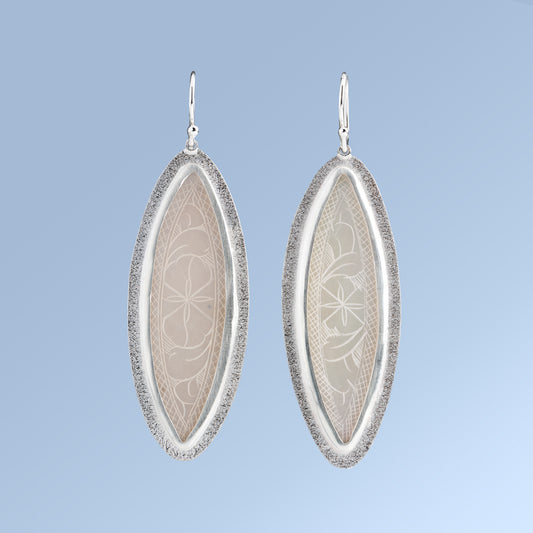 Marquise Shaped Mother of Pearl and Sterling Silver Earrings