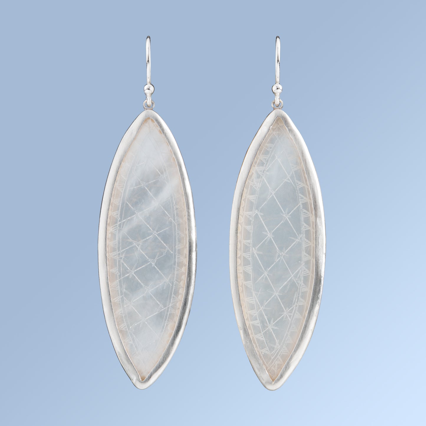 Marquise Shaped Mother of Pearl and Sterling Silver Earrings