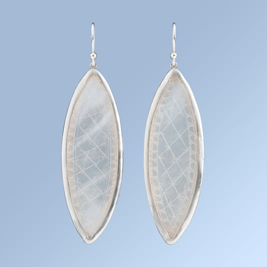 Marquise Shaped Mother of Pearl and Sterling Silver Earrings