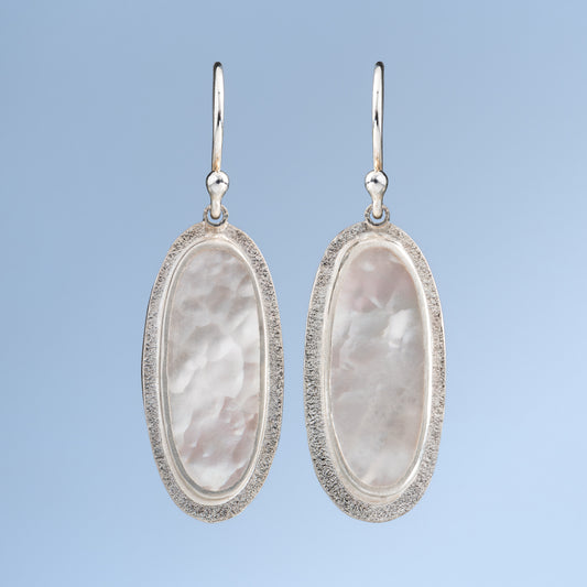Oval Mother of Pearl and Sterling Silver Earrings