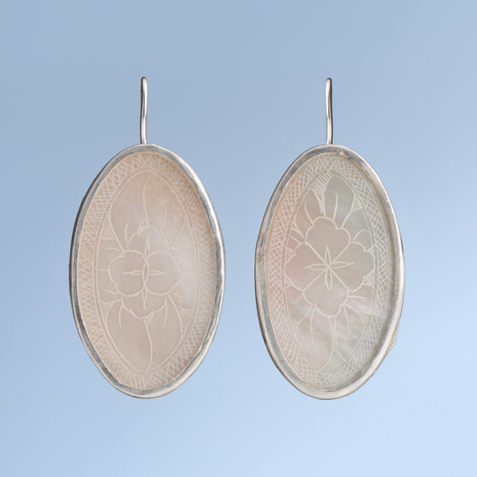 Oval Mother of Pearl and Sterling Silver Earrings