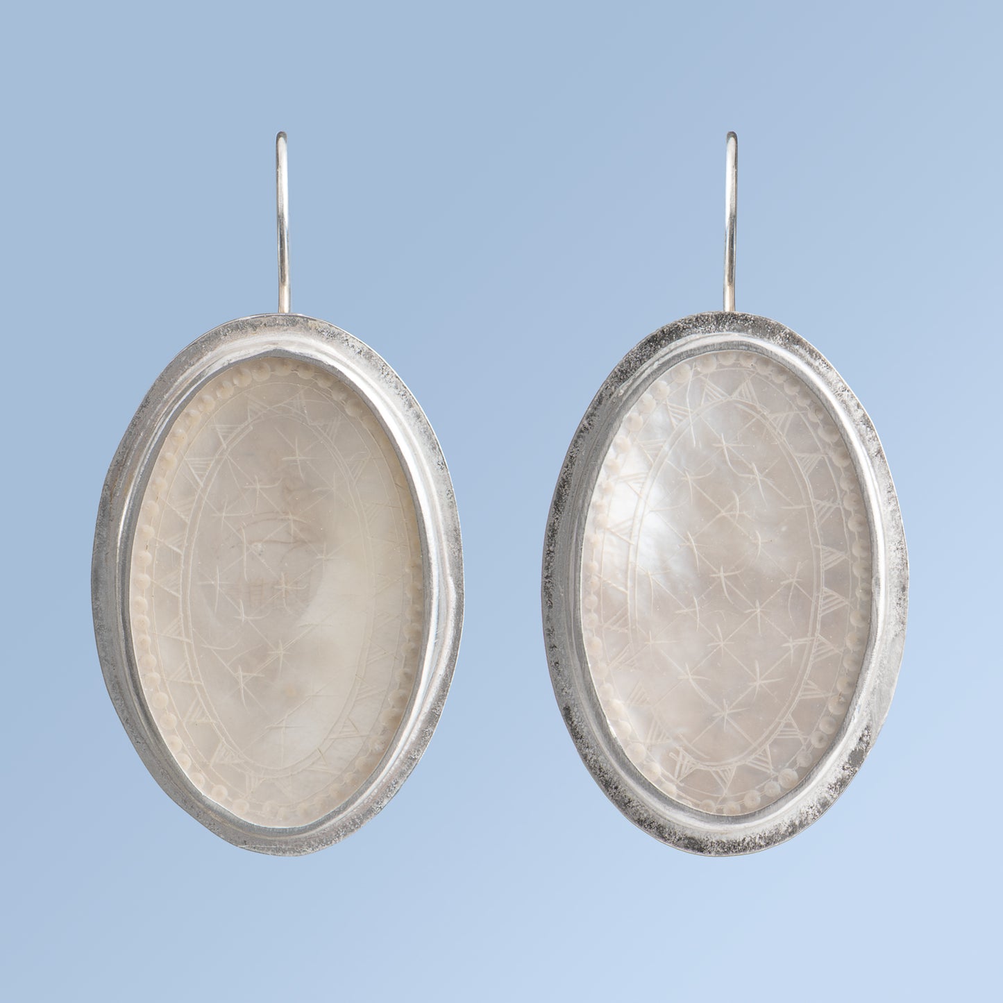 Oval Mother of Pearl and Sterling Silver Earrings