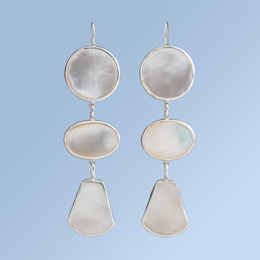 Triple Different Shapes Mother of Pearl Dangle Earrings