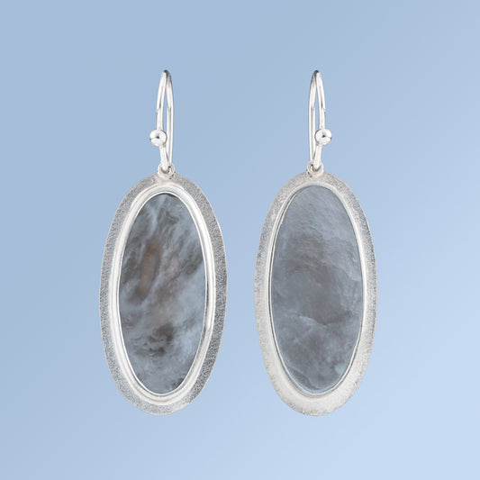 Oval Gray Mother of Pearl and Sterling Silver Earrings