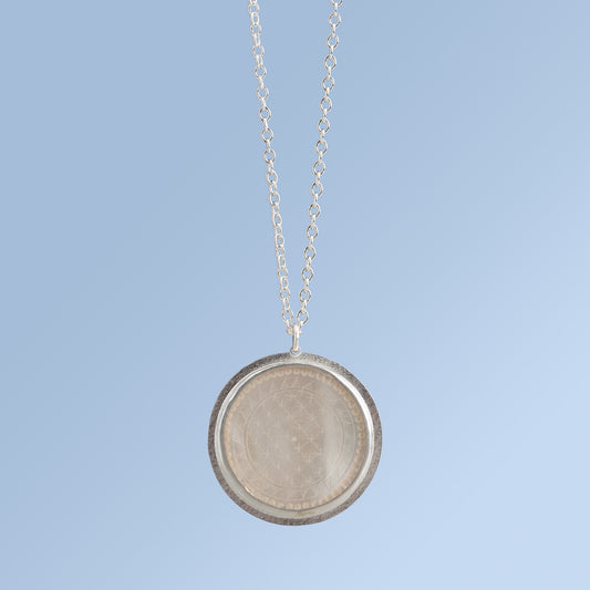 Antique Mother of Pearl Pendant Set in Sterling Silver on a Silver Chain
