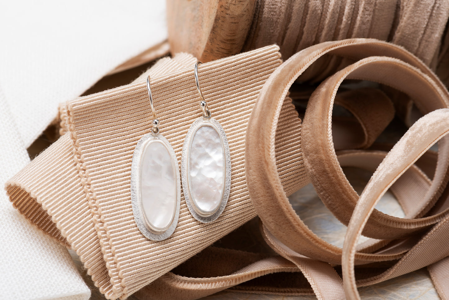 Oval Mother of Pearl and Sterling Silver Earrings