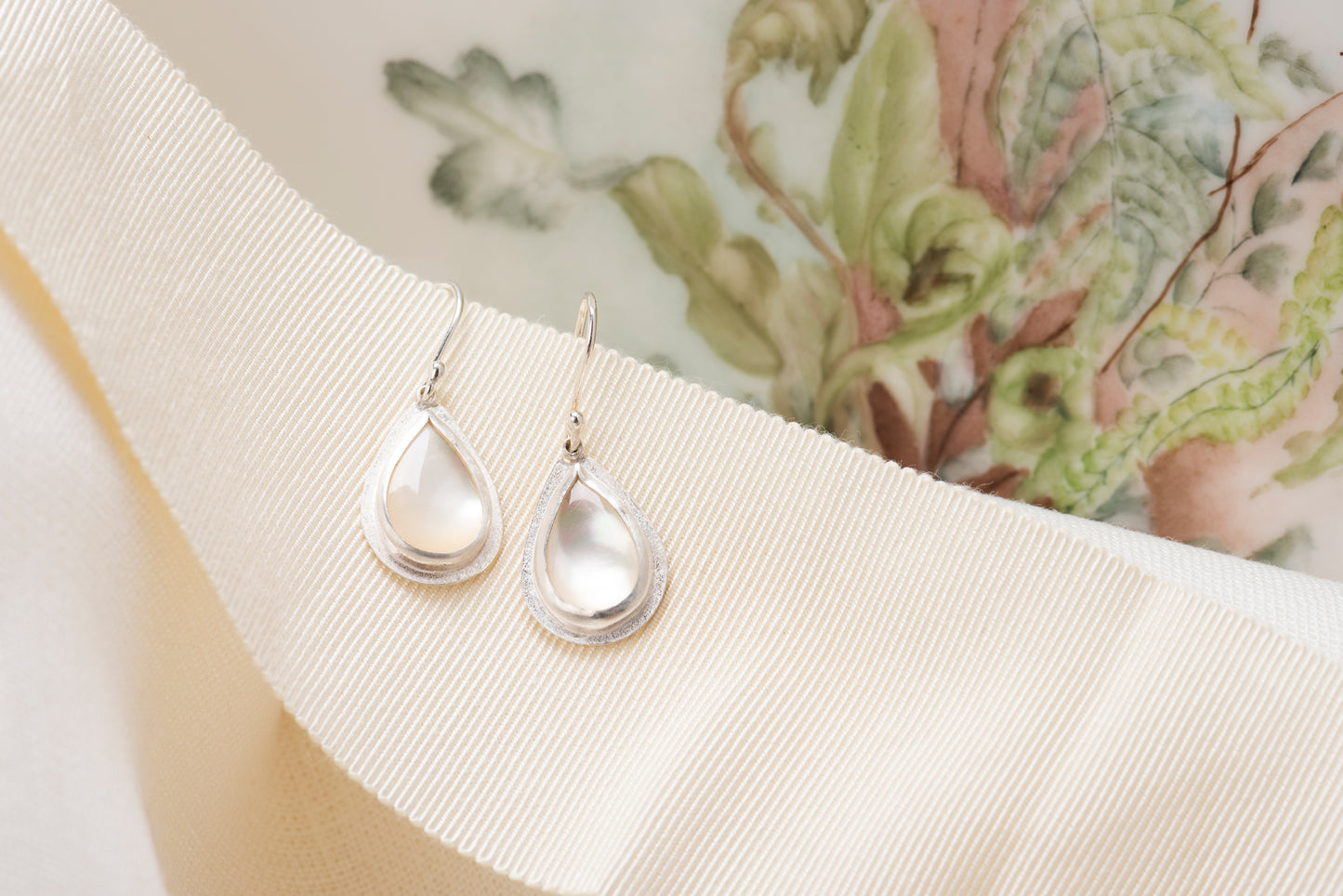 Mother of Pearl and Sterling Silver Teardrop Earrings
