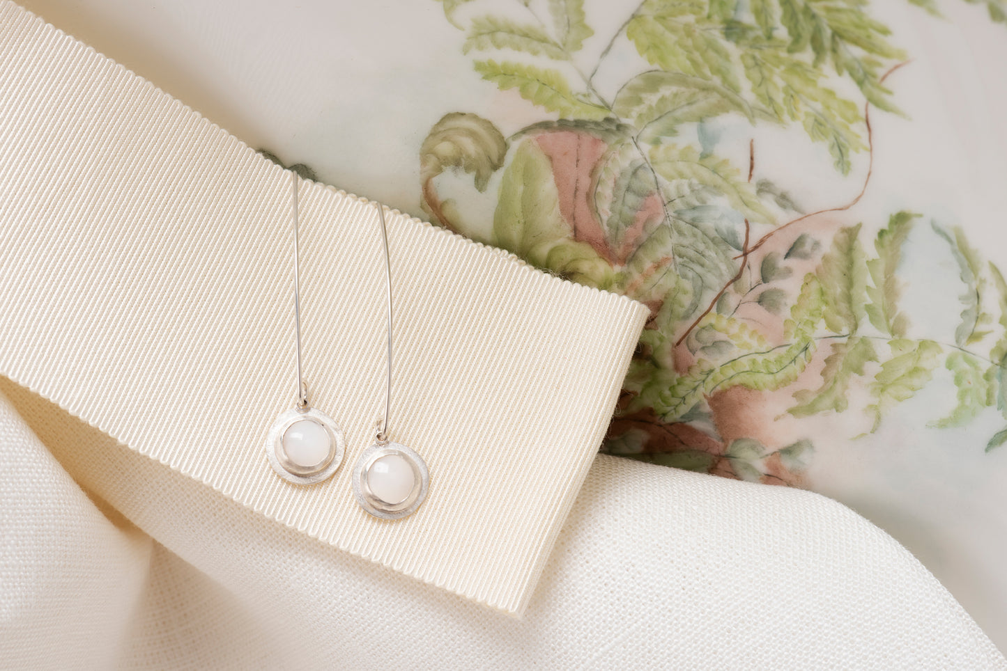 Tiny Round Mother of Pearl and Sterling Silver Earrings