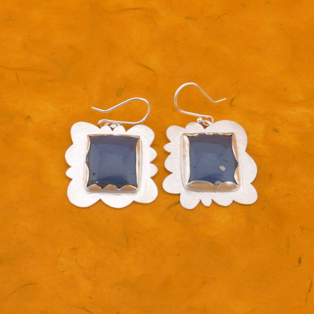 Square Blue Cloud Earrings