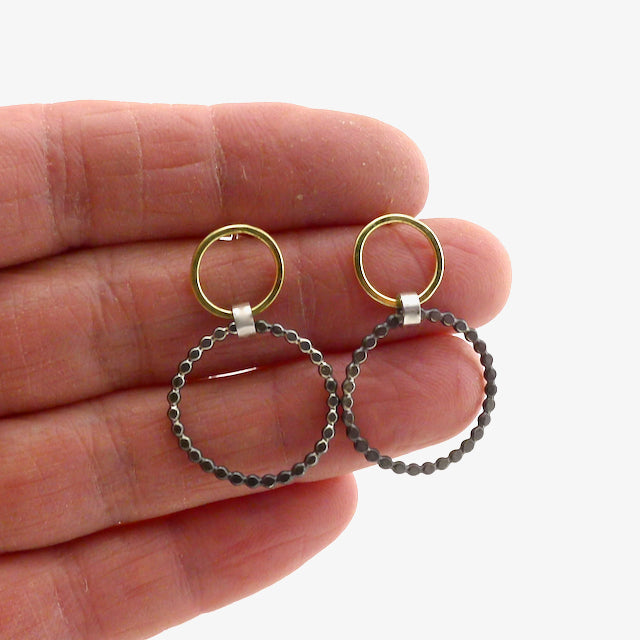 Oxidized Silver and 18ky Gold Hoop Earrings with Posts
