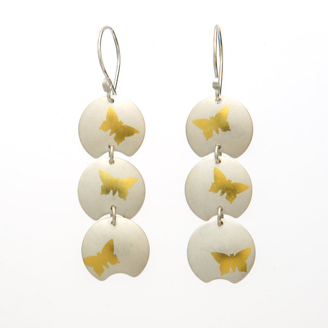 Fine Silver & 24 Karat Gold Triple Butterfly Earrings