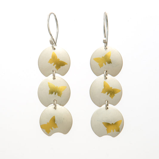 Fine Silver & 24 Karat Gold Triple Butterfly Earrings