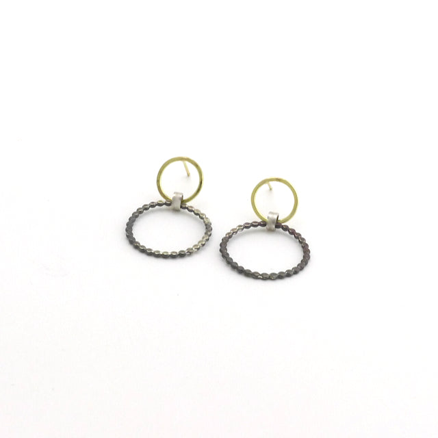 Oxidized Silver and 18ky Gold Hoop Earrings with Posts