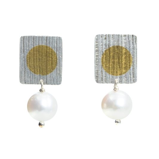 Gold Dot with Pearl Earrings